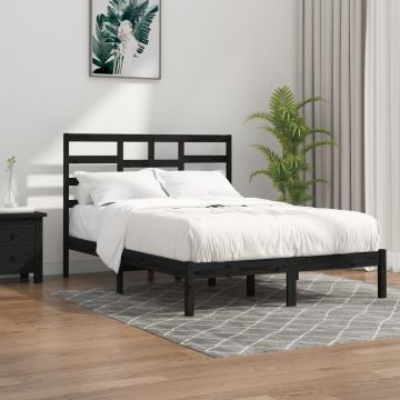 vidaXL Lovos rėmas, juodos spalvos, 140x190cm, medienos masyvas