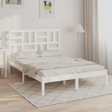 vidaXL Lovos rėmas, baltos spalvos, 140x190cm, medienos masyvas
