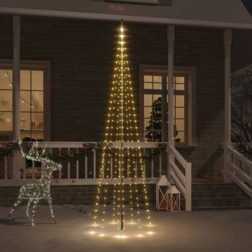 vidaXL Kalėdų eglutė ant vėliavos stiebo, 300cm, 310 šiltų baltų LED