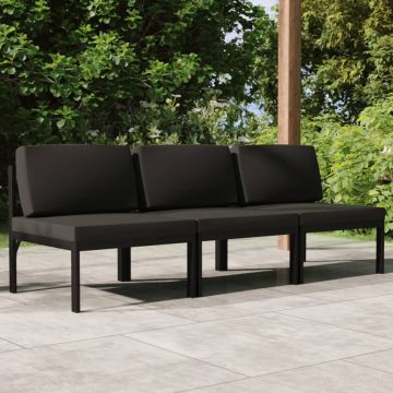 vidaXL Trivietė sodo sofa su pagalvėlėmis, antracito, aliuminis