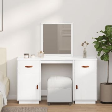 vidaXL Kosmetinis staliukas su veidrodžiu, baltas, pušies masyvas