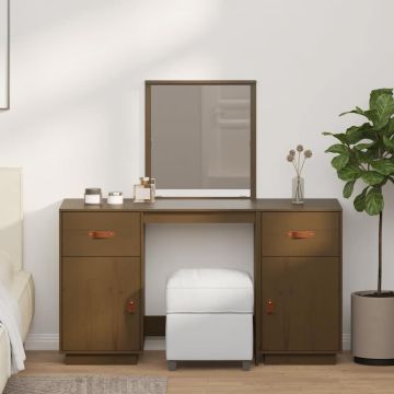 vidaXL Kosmetinio staliuko su veidrodžiu komplektas, rudas, pušis