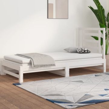 vidaXL Ištraukiama lova, balta, 2x(90x190)cm, pušies medienos masyvas