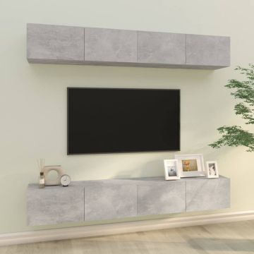 vidaXL Sieninės TV spintelės, 4vnt., betono pilkos, 100x30x30cm
