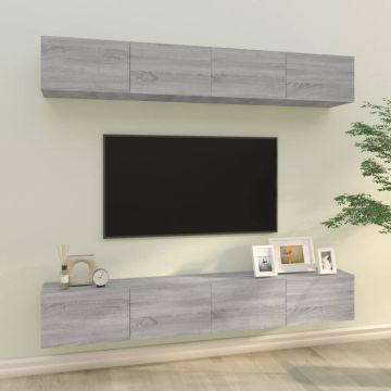 vidaXL Sieninės TV spintelės, 4vnt., pilkos ąžuolo, 100x30x30cm