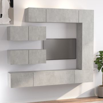 vidaXL TV spintelių komplektas, 7 dalių, betono pilkas, mediena