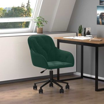 vidaXL Pasukama biuro kėdė, tamsiai žalios spalvos, aksomas