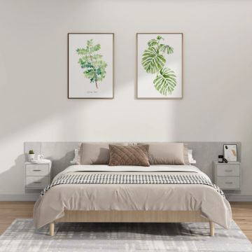 vidaXL Lovos galvūgalis su spintelėmis, pilkas, apdirbta mediena