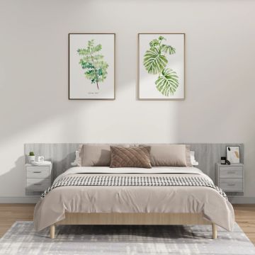 vidaXL Lovos galvūgalis su spintelėmis, pilkas ąžuolo, mediena