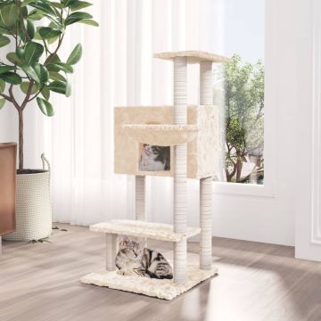 vidaXL Draskyklė katėms su stovais iš sizalio, kreminė, 108,5cm