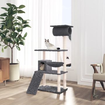 vidaXL Draskyklė katėms su stovais iš sizalio, tamsiai pilka, 131cm