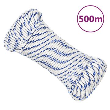 vidaXL Valties virvė, baltos spalvos, 3mm, 50m, polipropilenas