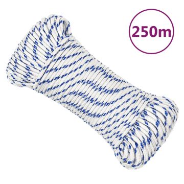 vidaXL Valties virvė, baltos spalvos, 5mm, 250m, polipropilenas