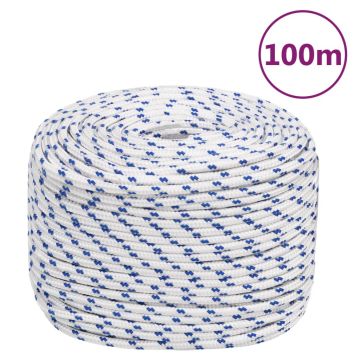 vidaXL Valties virvė, baltos spalvos, 10mm, 100m, polipropilenas
