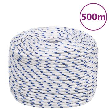 vidaXL Valties virvė, baltos spalvos, 10mm, 500m, polipropilenas