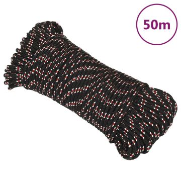 vidaXL Valties virvė, juodos spalvos, 3mm, 50m, polipropilenas