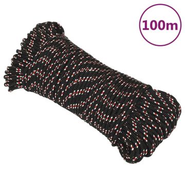 vidaXL Valties virvė, juodos spalvos, 3mm, 100m, polipropilenas