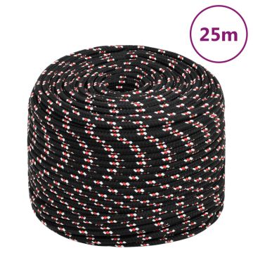 vidaXL Valties virvė, juodos spalvos, 8mm, 25m, polipropilenas