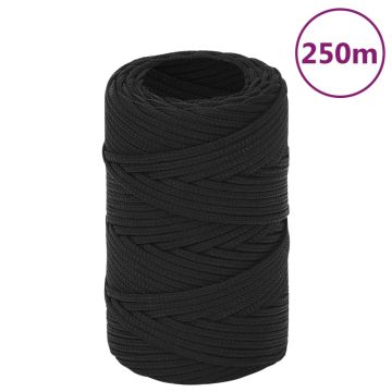 vidaXL Valties virvė, visiškai juoda, 2mm, 250m, polipropilenas