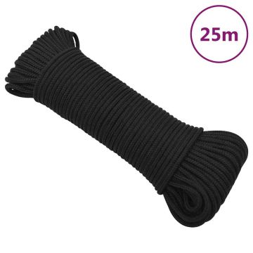vidaXL Valties virvė, visiškai juoda, 3mm, 25m, polipropilenas