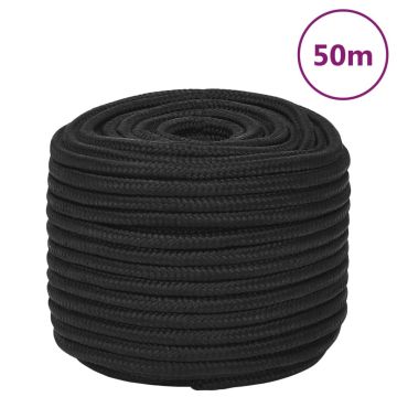 vidaXL Valties virvė, visiškai juoda, 14mm, 50m, polipropilenas