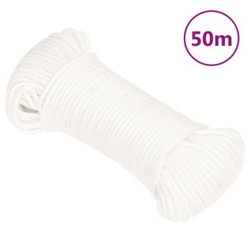 vidaXL Valties virvė, visiškai balta, 3mm, 50m, polipropilenas