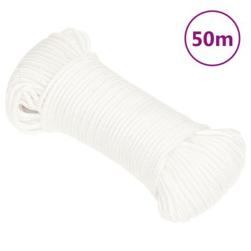 vidaXL Valties virvė, visiškai balta, 5mm, 50m, polipropilenas