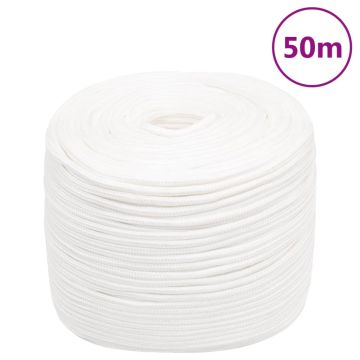 vidaXL Valties virvė, visiškai balta, 10mm, 50m, polipropilenas