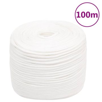 vidaXL Valties virvė, visiškai balta, 10mm, 100m, polipropilenas