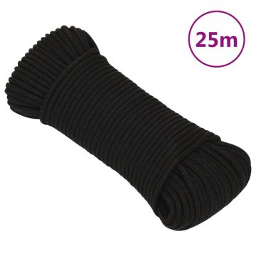vidaXL Darbo virvė, juodos spalvos, 3mm, 25m, poliesteris