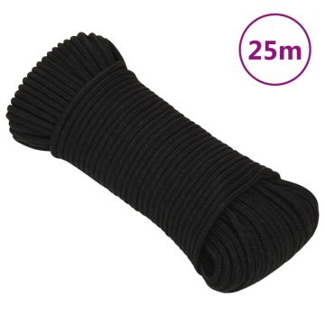 vidaXL Darbo virvė, juodos spalvos, 4mm, 25m, poliesteris