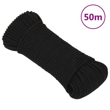 vidaXL Darbo virvė, juodos spalvos, 5mm, 50m, poliesteris