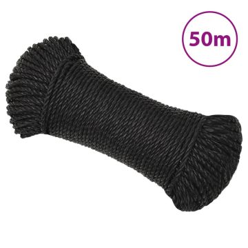 vidaXL Darbo virvė, juodos spalvos, 3mm, 50m, polipropilenas