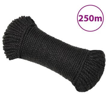 vidaXL Darbo virvė, juodos spalvos, 3mm, 250m, polipropilenas