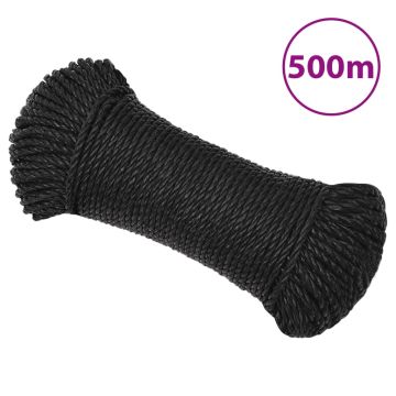 vidaXL Darbo virvė, juodos spalvos, 6mm, 500m, polipropilenas