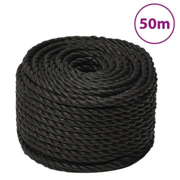 vidaXL Darbo virvė, juodos spalvos, 14mm, 50m, polipropilenas
