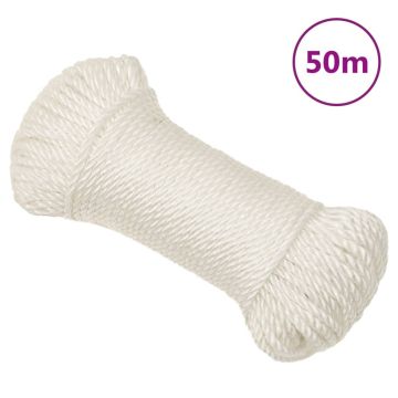 vidaXL Darbo virvė, baltos spalvos, 6mm, 50m, polipropilenas