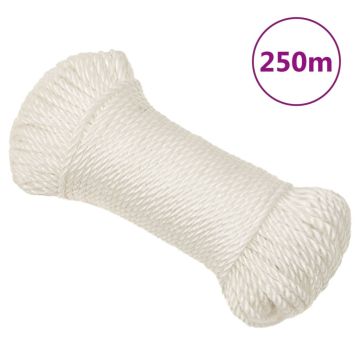 vidaXL Darbo virvė, baltos spalvos, 6mm, 250m, polipropilenas