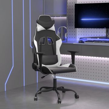 vidaXL Masažinė žaidimų kėdė, juodos ir baltos spalvos, dirbtinė oda