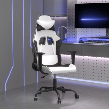 vidaXL Masažinė žaidimų kėdė, baltos ir juodos spalvos, dirbtinė oda
