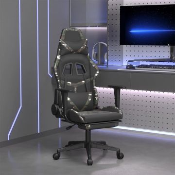 vidaXL Masažinė žaidimų kėdė, juoda/kamufliažinė, dirbtinė oda