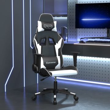 vidaXL Masažinė žaidimų kėdė, juodos ir baltos spalvos, dirbtinė oda