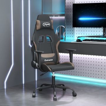 vidaXL Masažinė žaidimų kėdė, juodos ir taupe spalvos, audinys