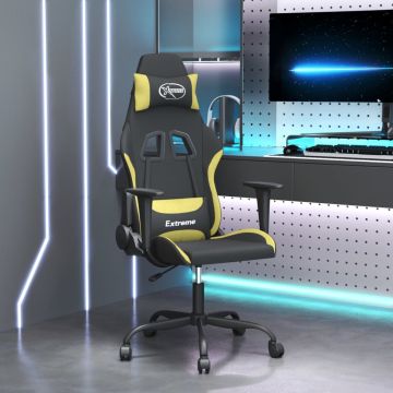 vidaXL Masažinė žaidimų kėdė, juoda ir šviesiai žalia, audinys