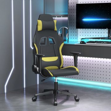 vidaXL Masažinė žaidimų kėdė, juoda ir šviesiai žalia, audinys