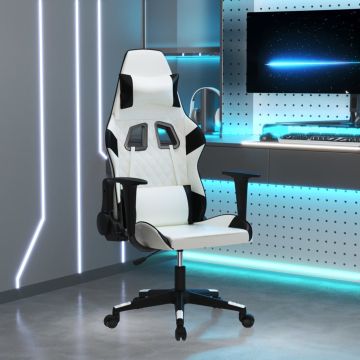 vidaXL Masažinė žaidimų kėdė, baltos ir juodos spalvos, dirbtinė oda
