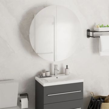 vidaXL Vonios spintelė su veidrodžiu/LED, balta, 47x47x17,5 cm