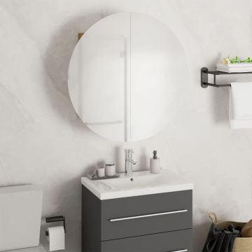 vidaXL Vonios spintelė su veidrodžiu ir LED, ąžuolo, 47x47x17,5cm
