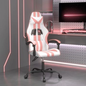 vidaXL Pasukama žaidimų kėdė, baltos ir rožinės spalvos, dirbtinė oda
