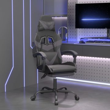 vidaXL Pasukama žaidimų kėdė su pakoja, juoda ir pilka, dirbtinė oda